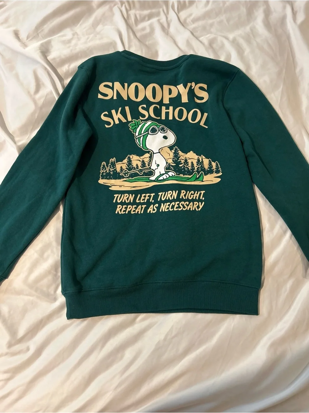 Peanuts Snoopy’s Ski School Sweatshirt Green Kids XL Oversized